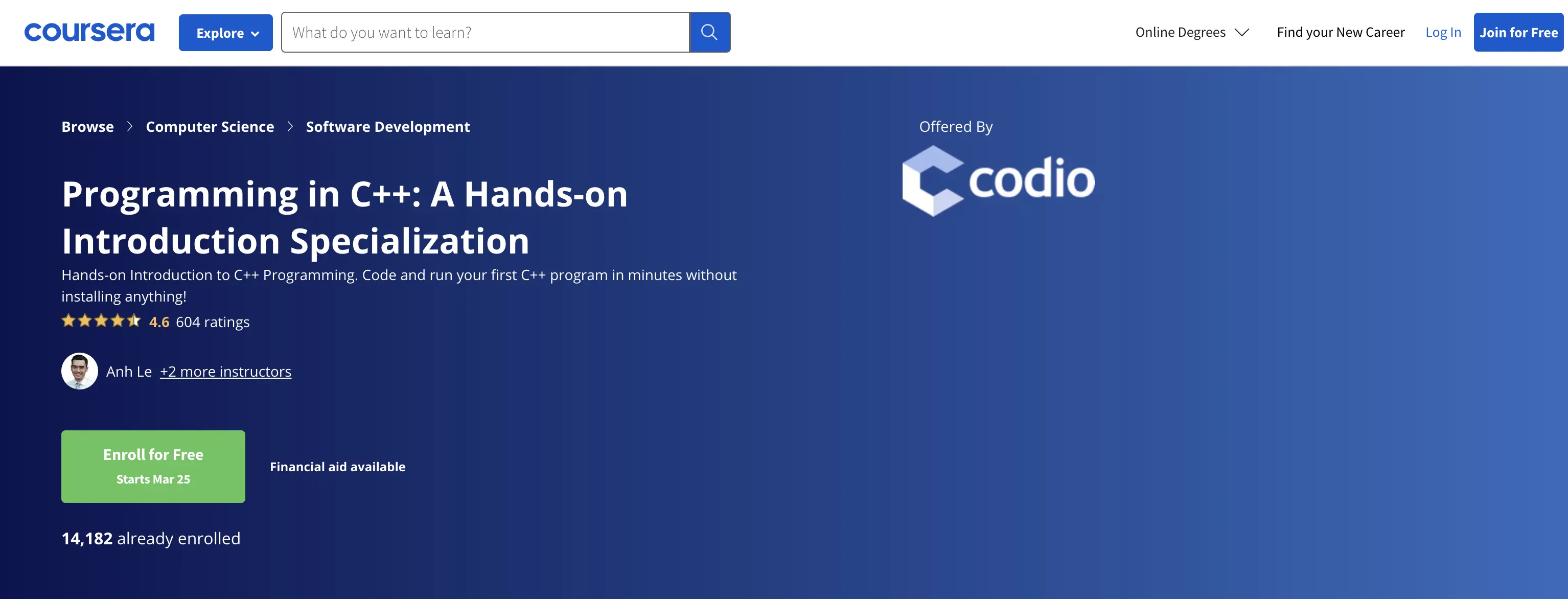 Programming in C++: A Hands-on Introduction Course